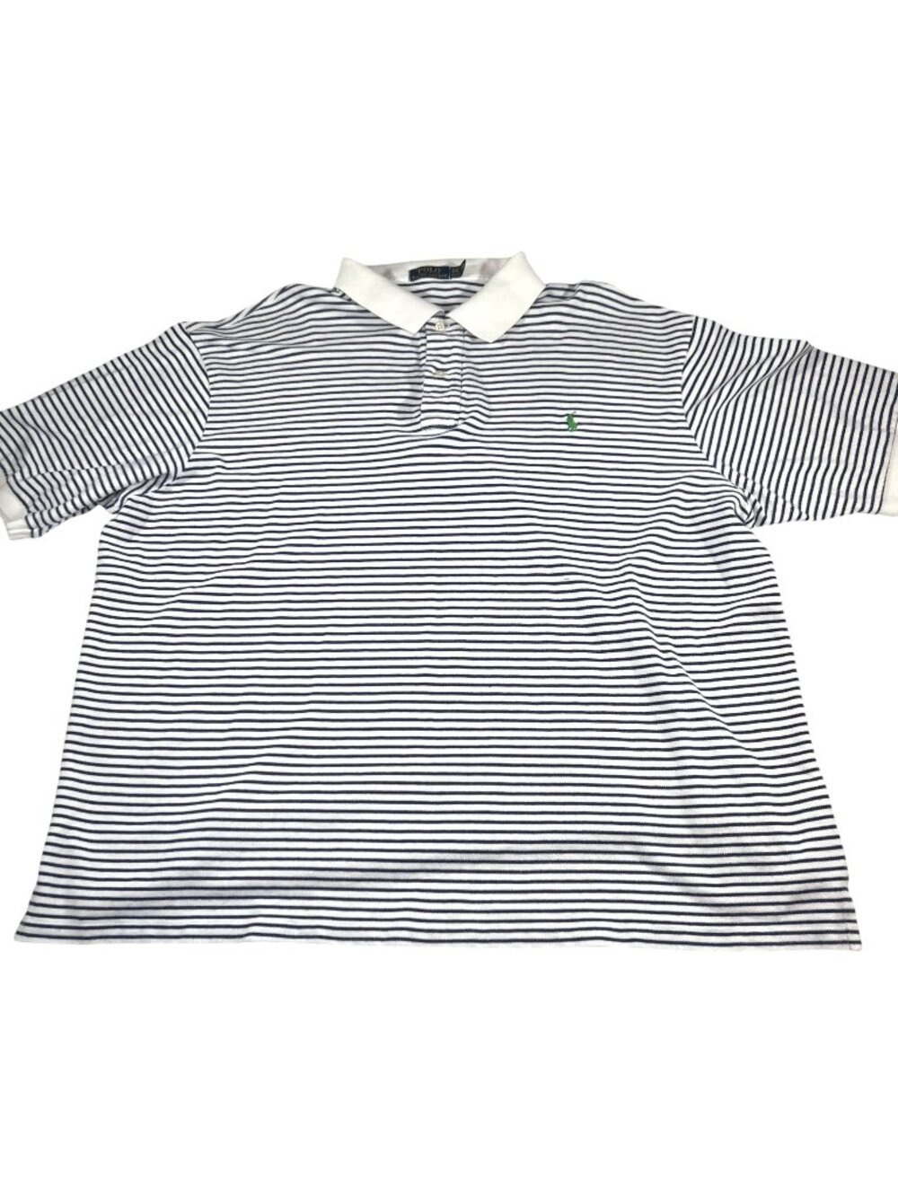 Polo Ralph Lauren Mens White Blue Striped Polo Shirt Green Pony Size 3XLT Preppy